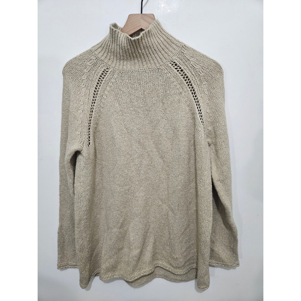 Pure Jill J. Jill Oatmeal Beige Mock Neck Pointelle Raglan Sweater Womens Medium